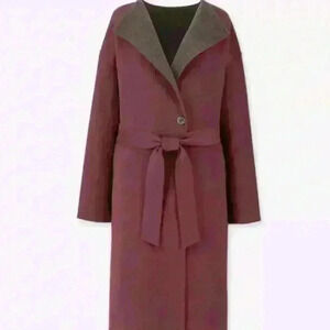 Uniqlo Double Face Collarless Belted Coat Size S